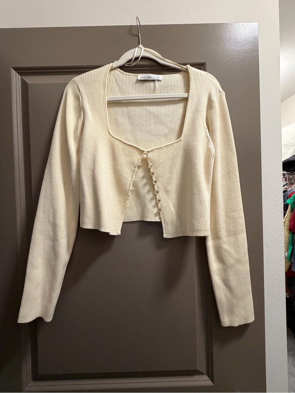 Endless Rose Cream Ribbed Cropped Button Cardigan - Picture 1 of 2